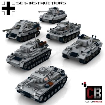 Custom WW2 German Tank Set 1 - Tiger, Königstiger, Panther, Jagdpanther, PzKpfw 3&4