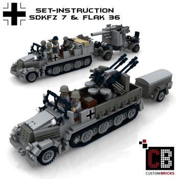 Custom WW2 SdKfz 7 + Flak 36 + SdKfz 7-1 + Sd Trailer 52