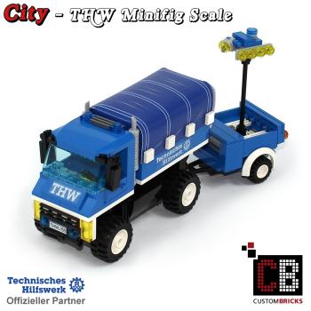 THW vehicle with light trailer made of LEGO® bricks