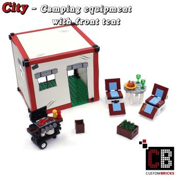 T1 front tent with barbecue and accessories - red - from LEGO® bricks
