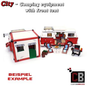 T1 front tent with barbecue and accessories - red - from LEGO® bricks