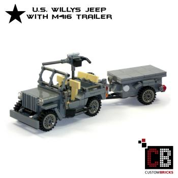CUSTOM WW2 Willys Jeep mit M416 Trailer und Soldat aus LEGO® Steinen