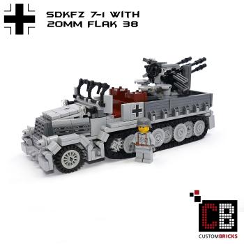CUSTOM WW2 SdKfz7-1 with Flak38 and soldier made of LEGO® bricks
