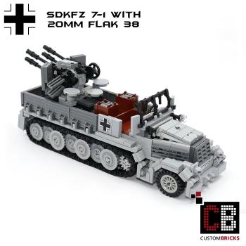 CUSTOM WW2 SdKfz 7-1 Flak38 mit Soldat aus LEGO® Steinen
