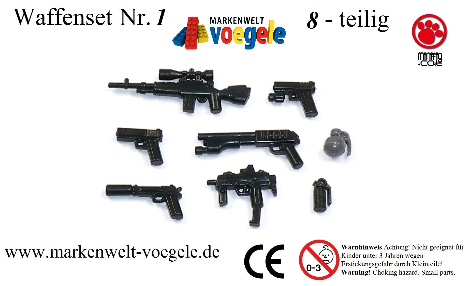 5 Custom Waffen Gewehr Zielfernrohr für LEGO® Figuren Soldat SWAT Polizist Figur 