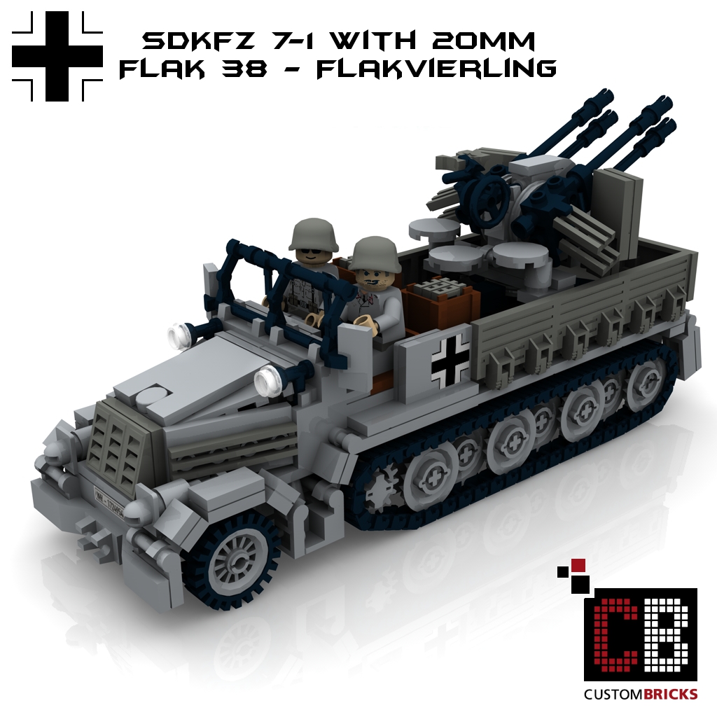 Custombricks De Lego Custom Ww2 Wwii Sdkfz 7 1 mm Flak 38 Flakvierling