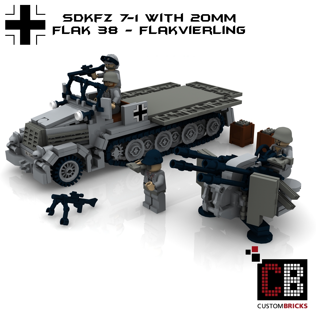 Custombricks De Lego Custom Ww2 Wwii Sdkfz 7 1 mm Flak 38 Flakvierling