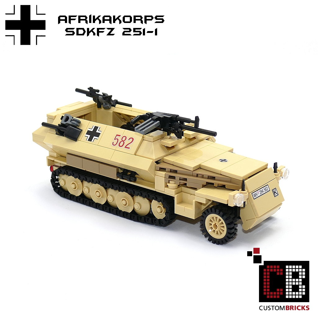 CUSTOMBRICKS LEGO WW2 WWII Afrikakorps Afrika Korps Wehrmacht SD SDKFZ 250 251 252 Panzer Artillerie Tank Artillery LA Design Custombricks Custom PDF Bauanleitung Instructions Download Deutsche Ger...