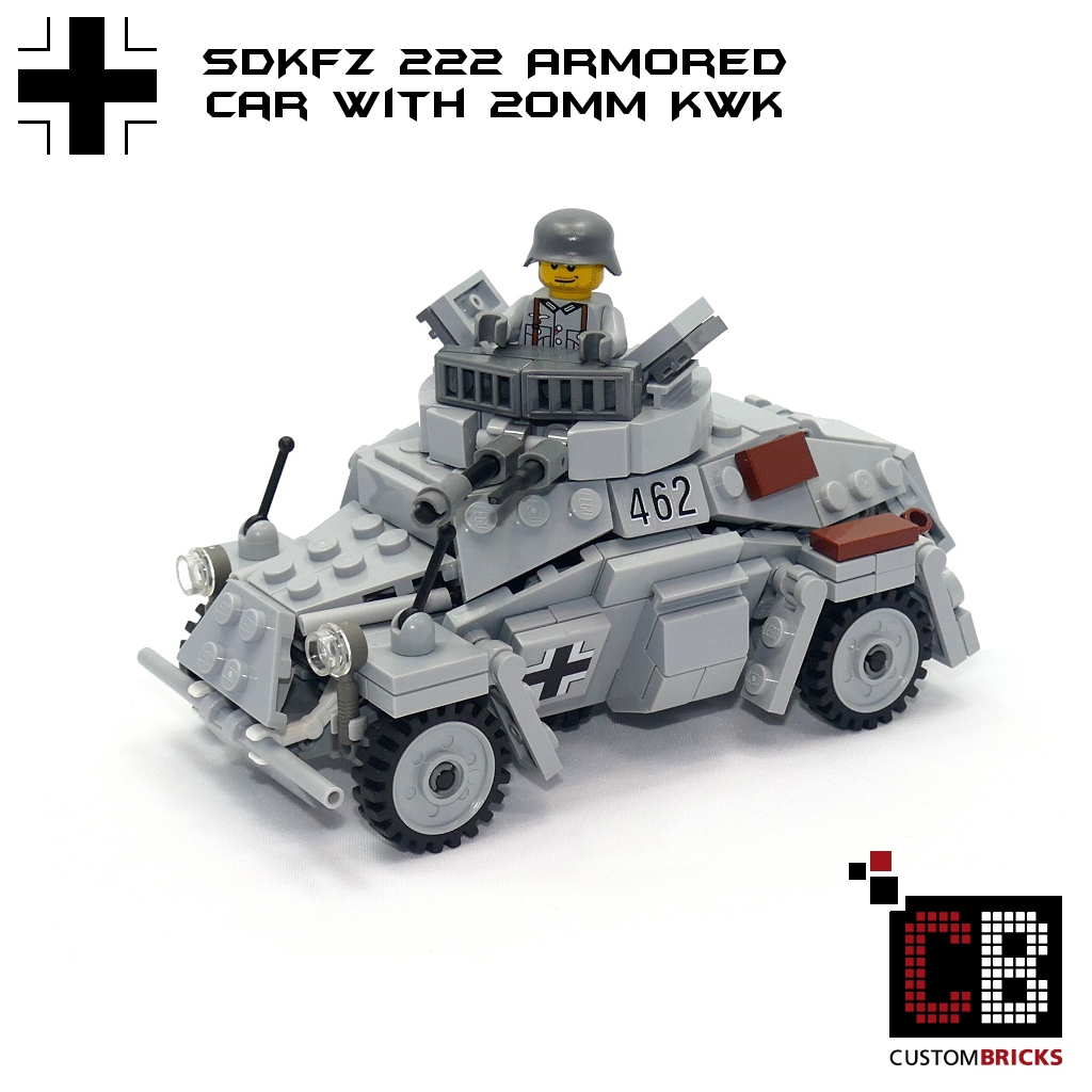CUSTOMBRICKS LEGO Custom WW2 WWII Wehrmacht SD Kfz SdKfz 222 Panzerspahwagen Spahwagen LA Design Custombricks Custom PDF Bauanleitung Armored Car Instructions Download Deutsche German
