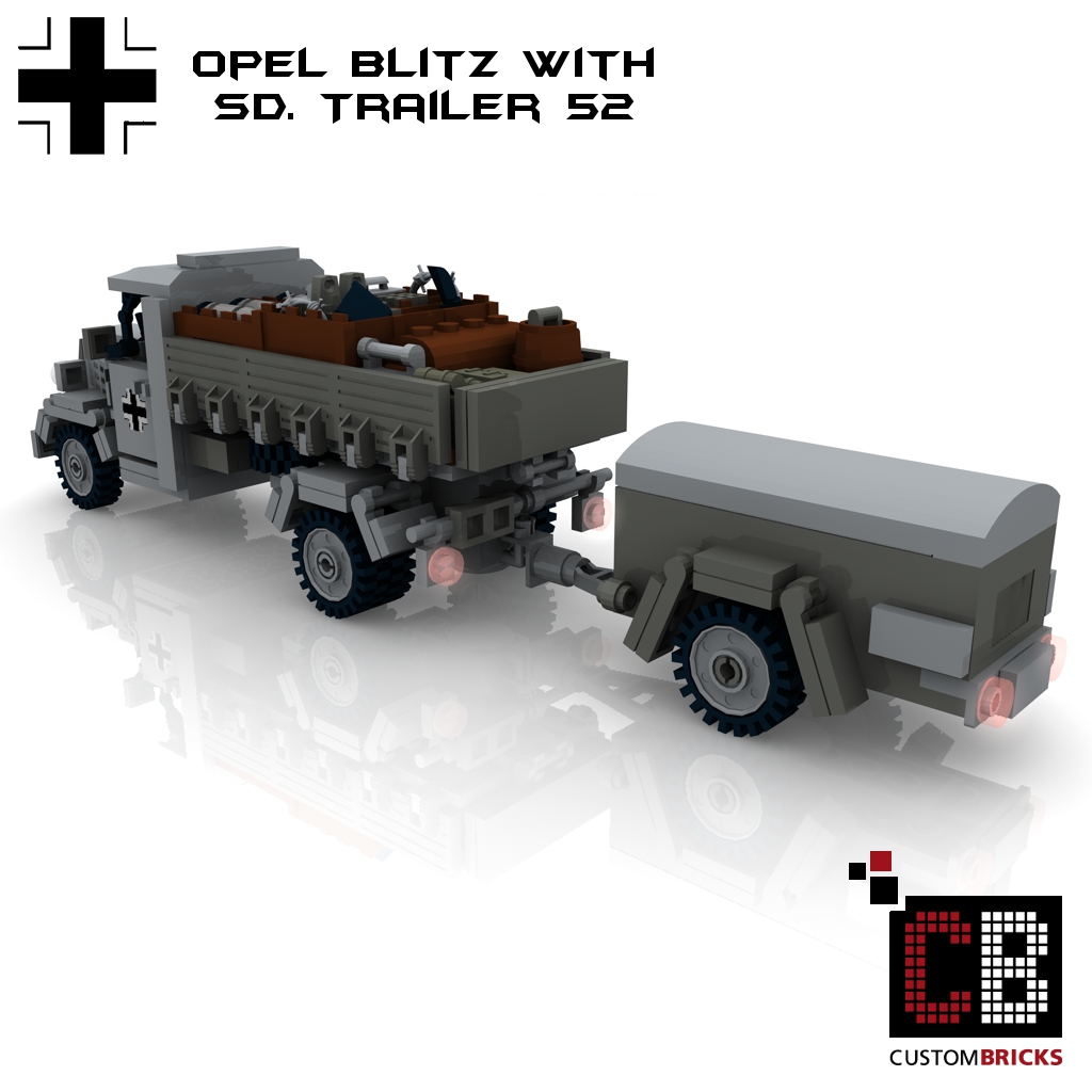 CUSTOMBRICKS LEGO Custom WW2 Artillery Opel Blitz with Sd Trailer