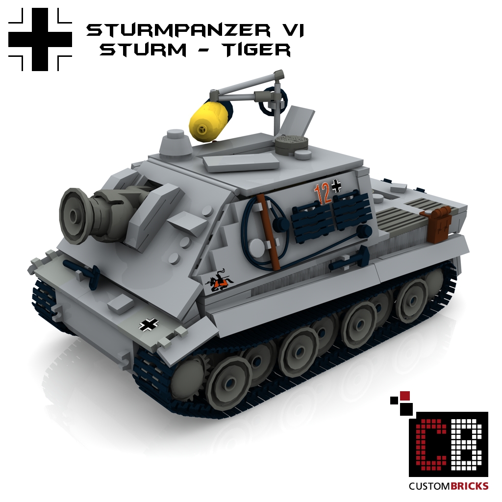 CUSTOMBRICKS.de - LEGO WW2 WWII Tank Panzerkampfwagen PzKpfw Sturmpanzer Tiger LA-Design Custombricks Custom PDF Bauanleitung Instructions Download Deutsche German