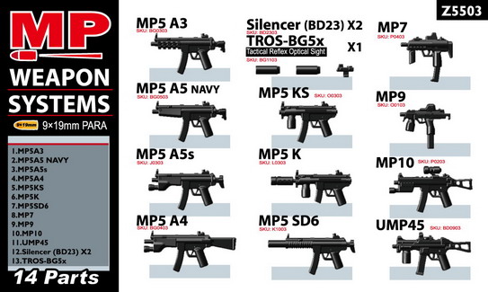 SIDAN Black UMP45 Machine Gun Weapons for Brick Minifigures 