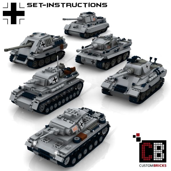 Custom WW2 German Tank Set 1 - Tiger, Königstiger, Panther, Jagdpanther, PzKpfw 3&4