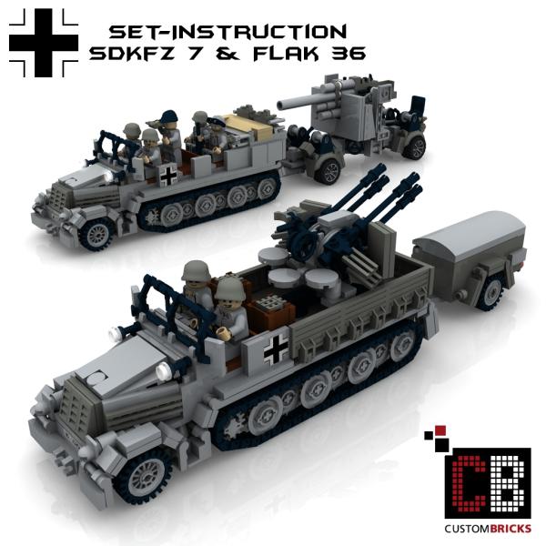 Custom WW2 SdKfz 7 + Flak 36 + SdKfz 7-1 + Sd Trailer 52