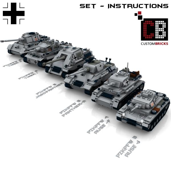 Custom WW2 German Tank Set 1 - Tiger, Königstiger, Panther, Jagdpanther, PzKpfw 3&4