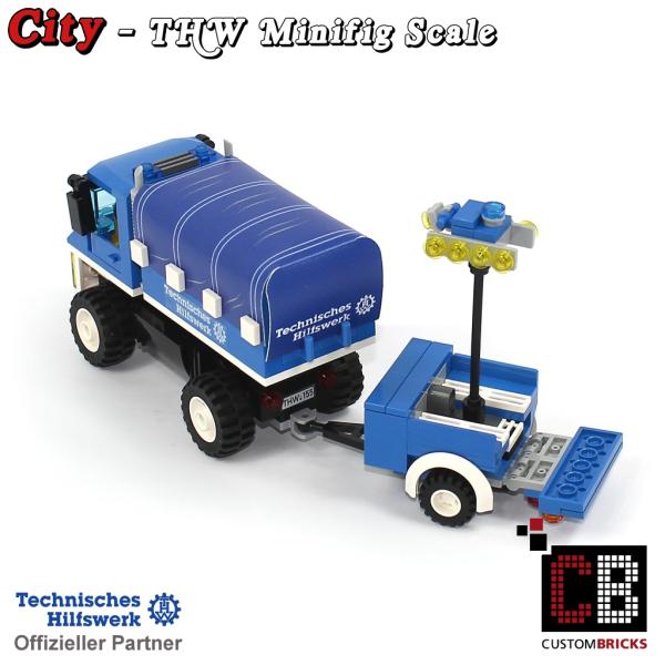 THW vehicle with light trailer made of LEGO® bricks