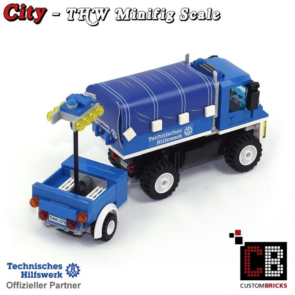 THW vehicle with light trailer made of LEGO® bricks