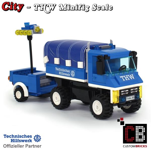 THW vehicle with light trailer made of LEGO® bricks