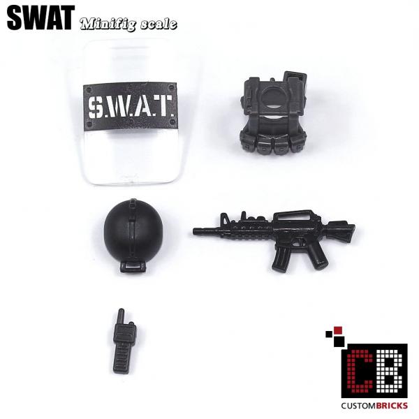 4x Custom Polizei SWAT Figur aus LEGO® Teilen und Custom Zubehör Waffen Gewehr 