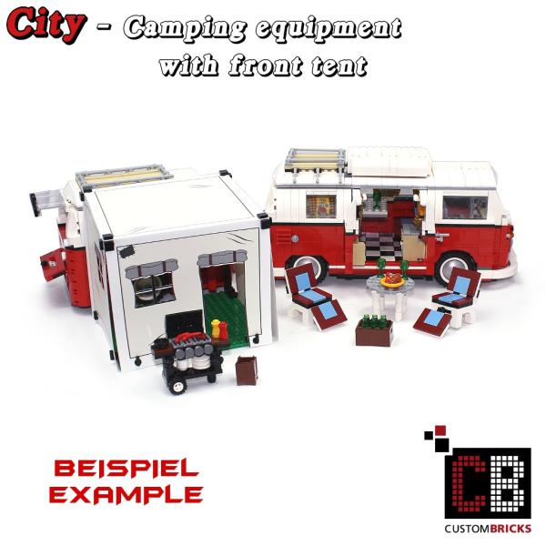 T1 front tent with barbecue and accessories - white - from LEGO® bricks