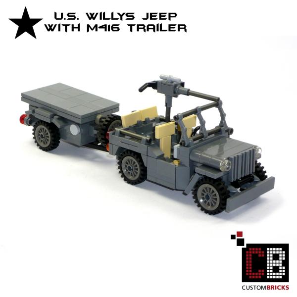 CUSTOM WW2 Willys Jeep mit M416 Trailer und Soldat aus LEGO® Steinen