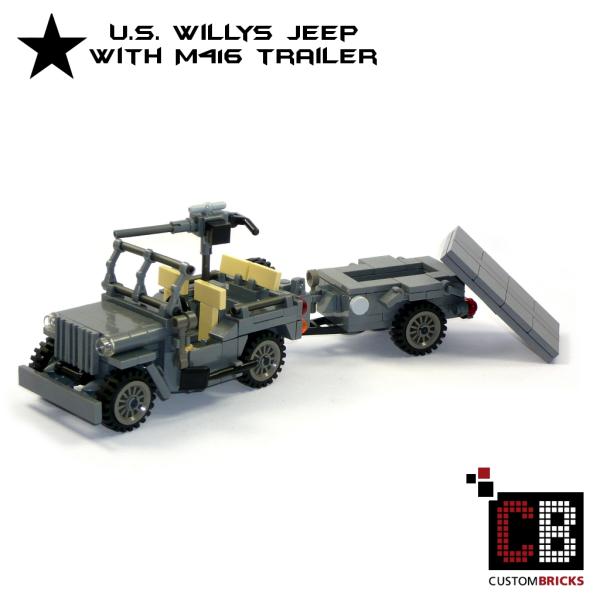 CUSTOM WW2 Willys Jeep mit M416 Trailer und Soldat aus LEGO® Steinen