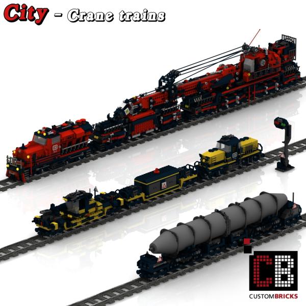 CUSTOMBRICKS.de - Custom Zug, Kran und Waggon Bauanleitung Eisenbahn Kranwagen Auflieger