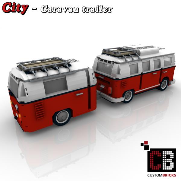 cartucho Cambiable proteccion CUSTOMBRICKS.de - LEGO City Anhänger Wohnwagen Caravan Fahrzeug Trailer  Gepäckanhänger Camper VW T1 Bus 10220