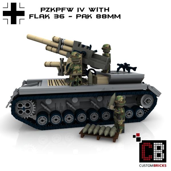 Custom WW2 Tank 4 PzKpfw IV with PAK 88 Gun