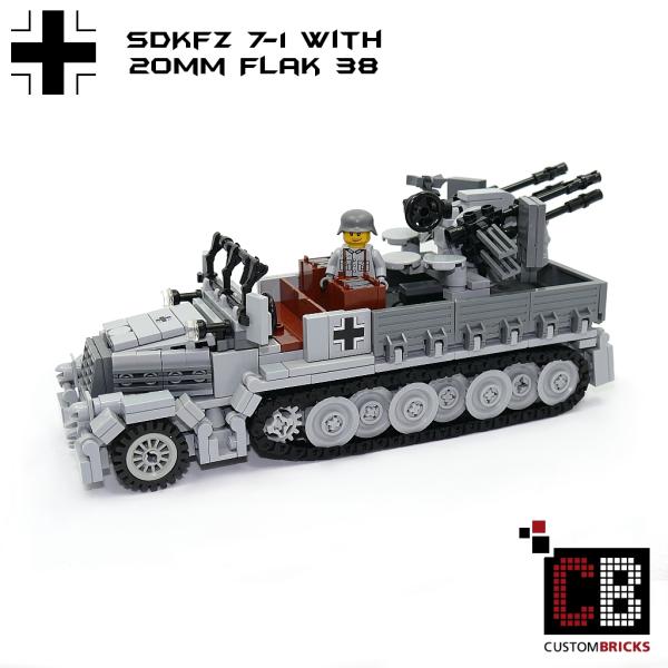 CUSTOM WW2 SdKfz 7-1 Flak38 mit Soldat aus LEGO® Steinen