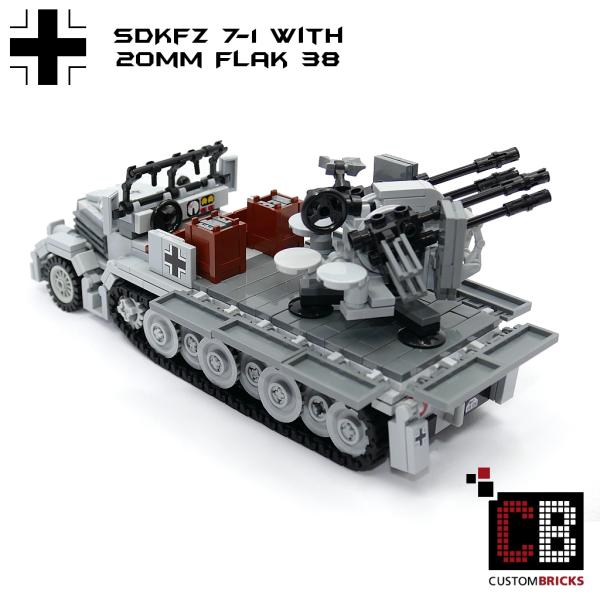 CUSTOM WW2 SdKfz 7-1 Flak38 mit Soldat aus LEGO® Steinen
