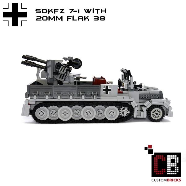 CUSTOM WW2 SdKfz 7-1 Flak38 mit Soldat aus LEGO® Steinen