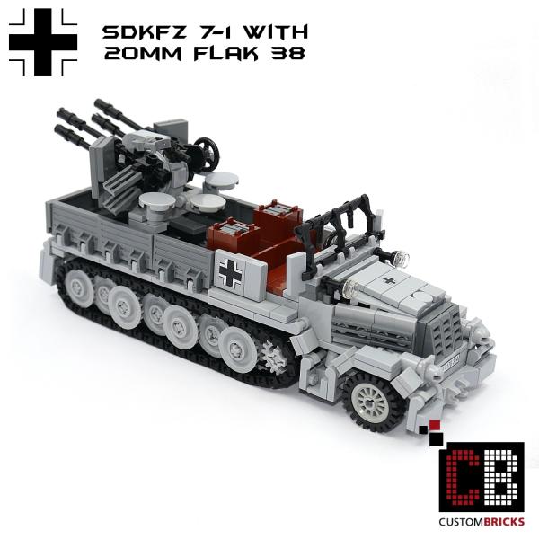 CUSTOM WW2 SdKfz 7-1 Flak38 mit Soldat aus LEGO® Steinen