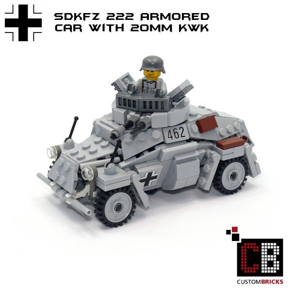 LEGO Custom WW2 WWII Wehrmacht SD Kfz SdKfz 222 Panzerspähwagen Spähwagen LA-Design Custom Bauanleitung Armored Car Instructions Download Deutsche German